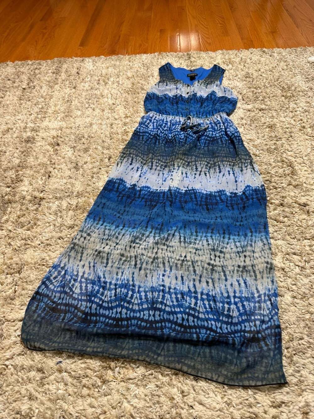 Enfocus Studio Maxi Dress Size 8 Blue Tie Dye Sleeveless Drawstring